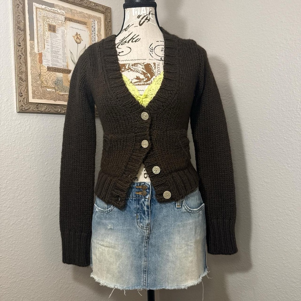 Vintage Y2K Abercrombie and Fitch Wool Blend Brown Knit Cardigan Size Medium